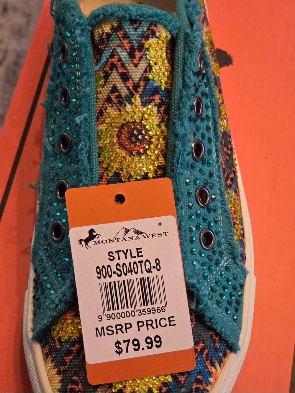 Montana West Teal and Multicolor Rhinestone Slip-On Sneaker